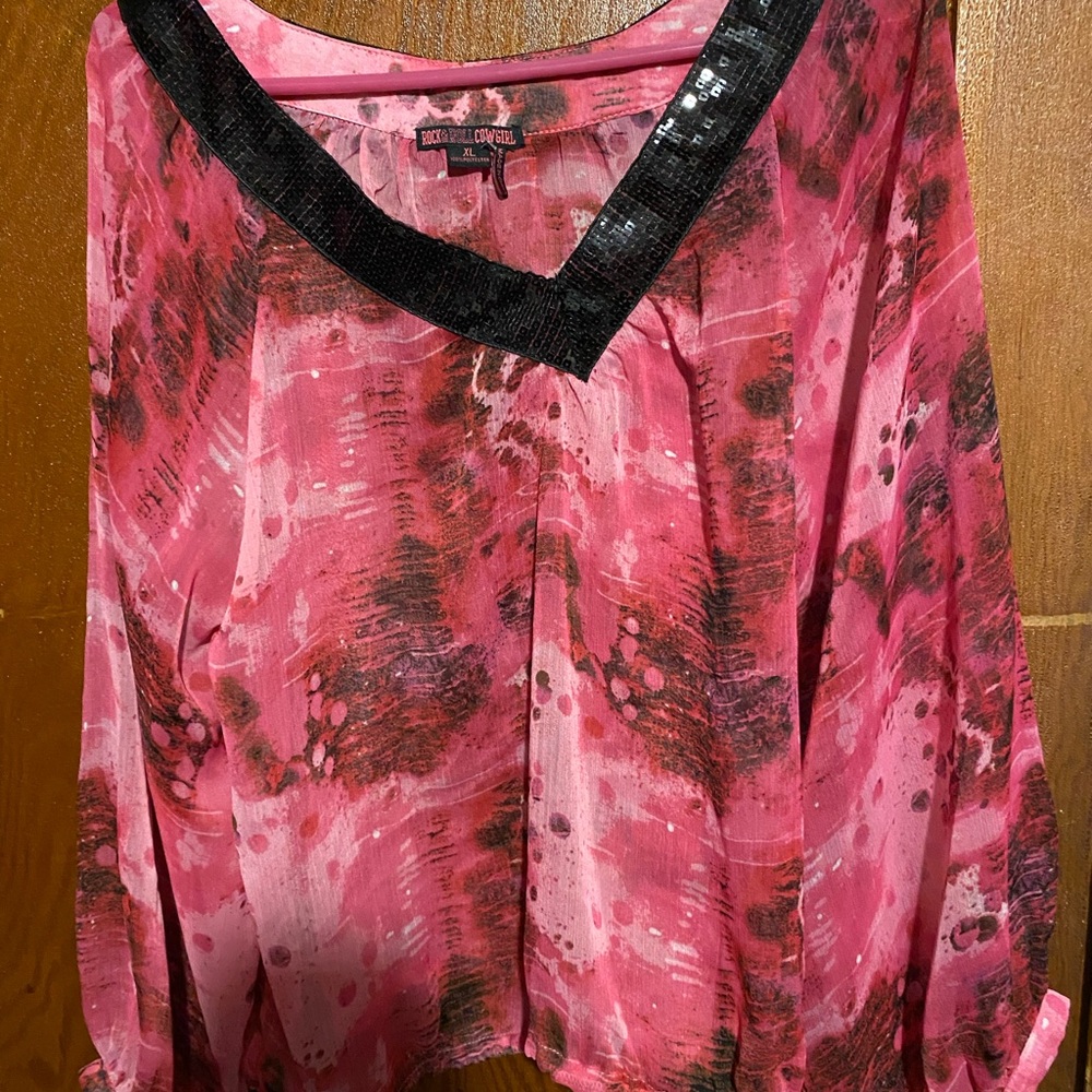 Rock & Roll Cowgirl Pink and Black Blouse
